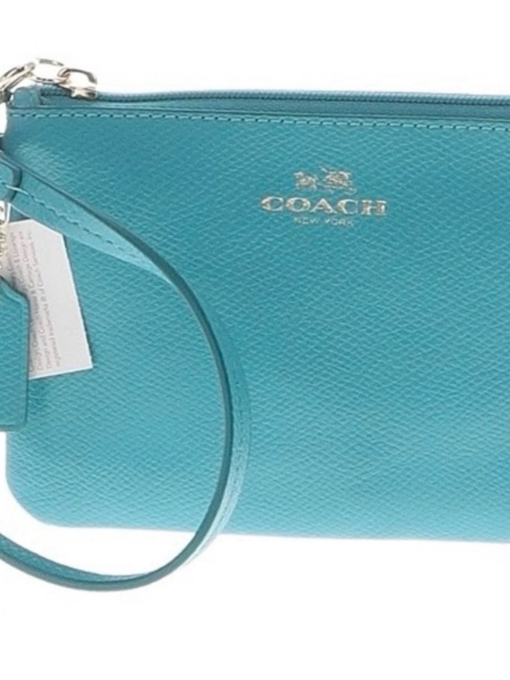 COACH Turquoise Leather Wristlet with Gold Logo